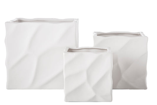 Ceramic Square Pot Matte Finish White-7.00"H -245