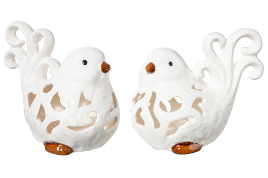 Porcelain Standing Cardinal Bird Figurine with Cutout Design Body Assortment of Two Gloss Finish