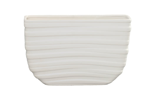 Ceramic Low Rectangle Pot Matte Finish White-9.25"H