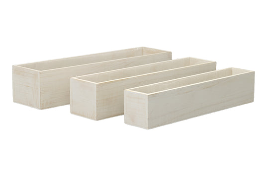 Wooden Rectangular Planter Set of Three Matte Finish White
