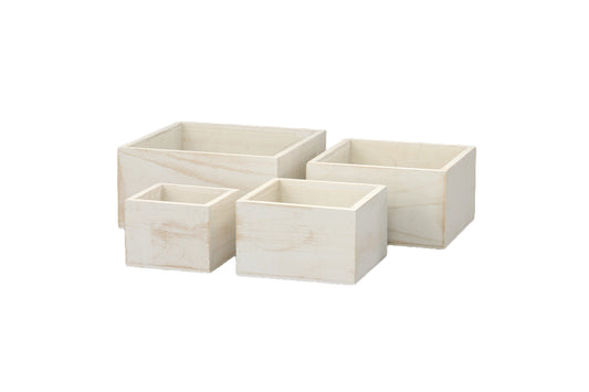Wooden Square Planter Set of Four Matte Finish Wash
