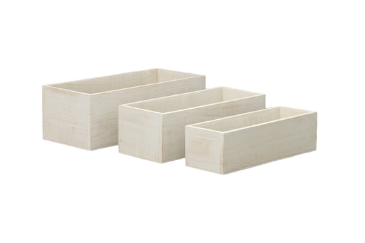 Wooden Rectangular Planter Set of Three Matte Finish White