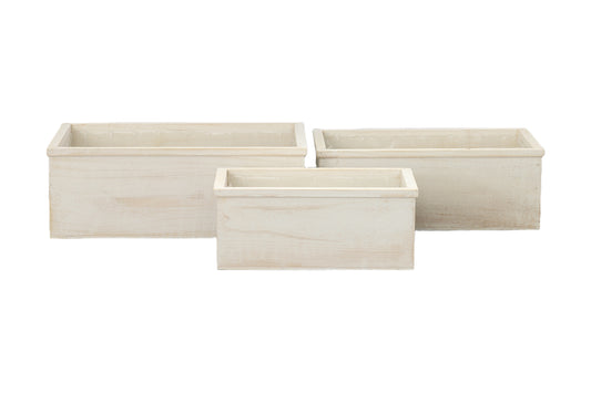 Wooden Rectangular Planter Set of Three Matte Finish