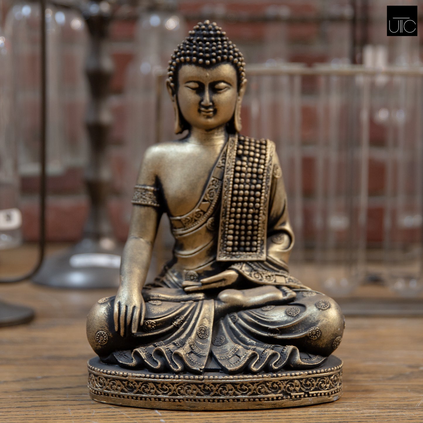 Cement Meditating Buddha Figurine Washed Concrete Finish-10.50"H