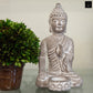 Cement Meditating Buddha Figurine Natural Finish Gray-10.50"H
