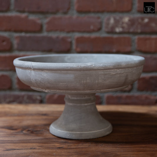 Cement Compote Bowl On Stand Large  Concrete Finish Gray