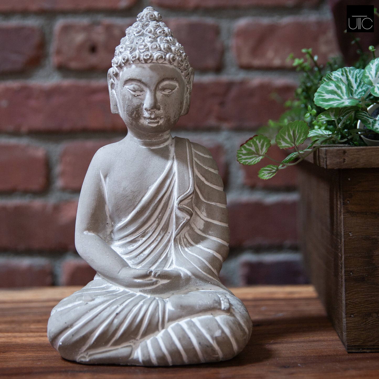Cement Meditating Buddha Figurine Washed Concrete Finish Gray-9.50"H -18