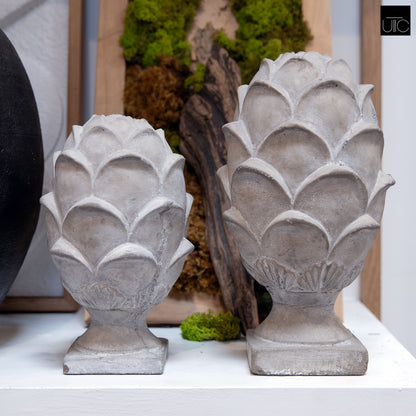 Cement Artichoke Statue on Square Base LG Washed Finish