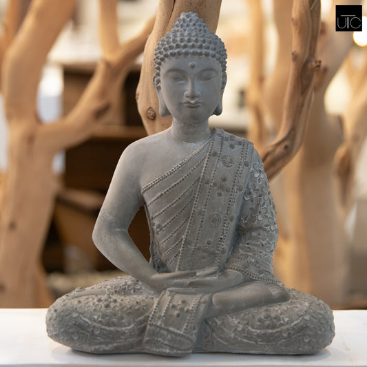 Cement Meditating Buddha Figurine Washed Concrete Finish