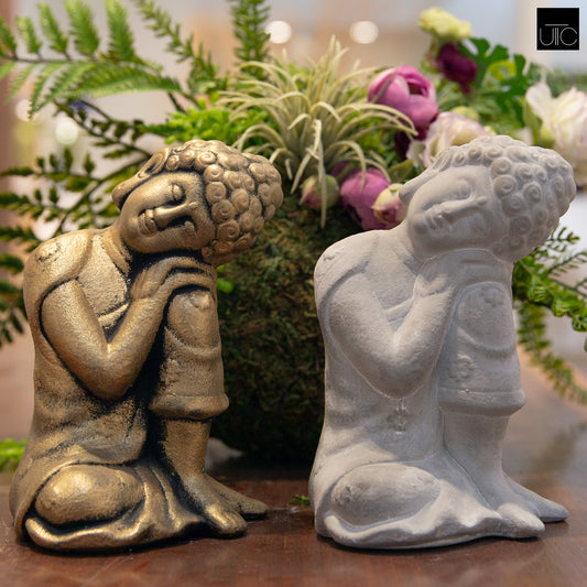 Cement Resting Head Buddha Figurine Washed Concrete Finish