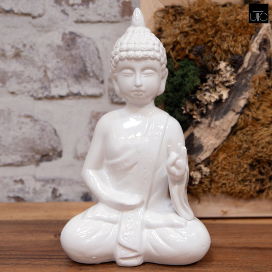 Ceramic Figurine Gloss Finish White-12.5"H