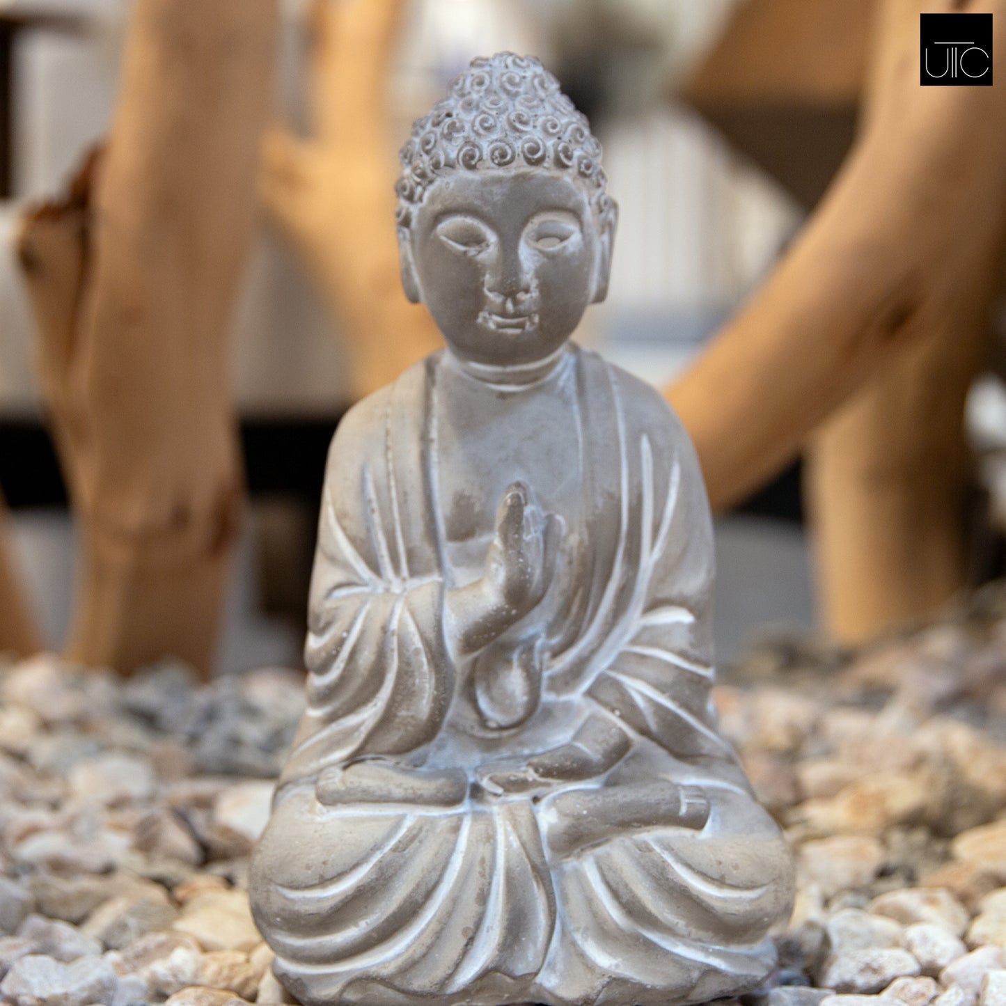 Cement Meditating Buddha Figurine Washed Concrete Finish Gray-9.50"H -19