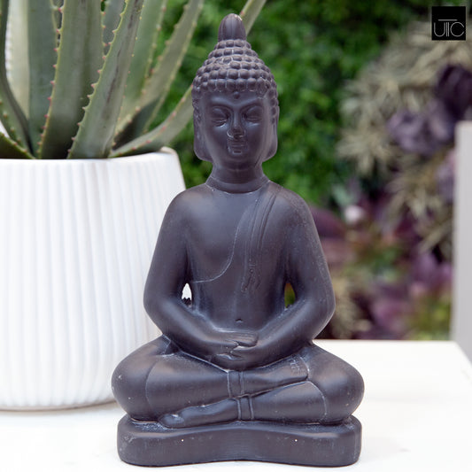 Terracotta Buddha  Figurine Weathered Finish Gray-11"H