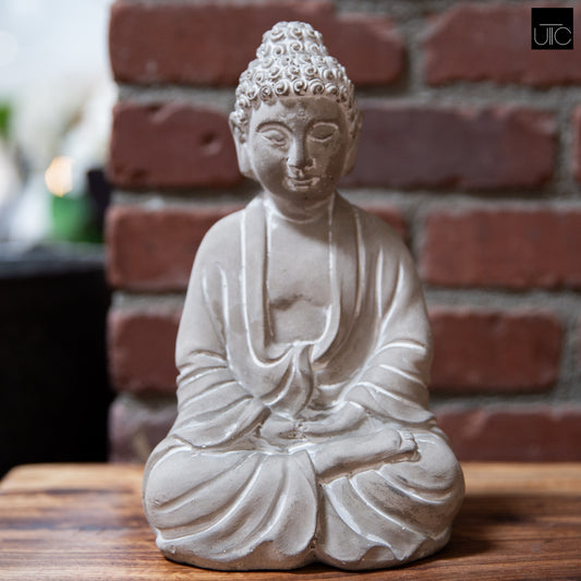Cement Meditating Buddha Figurine Washed Concrete Finish Gray-9.50"H -20