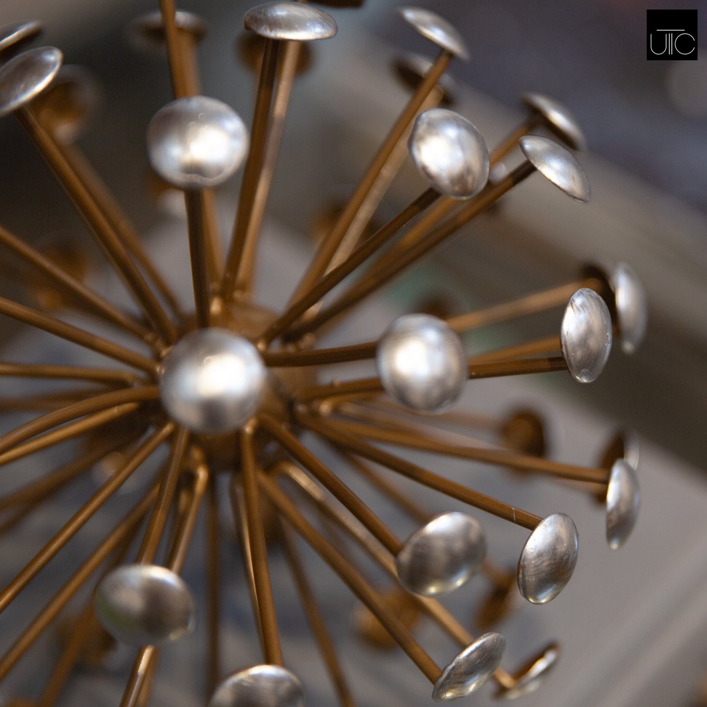 Metal Round Sea Urchin Ball Tarnished Finish Gold-6.00"H