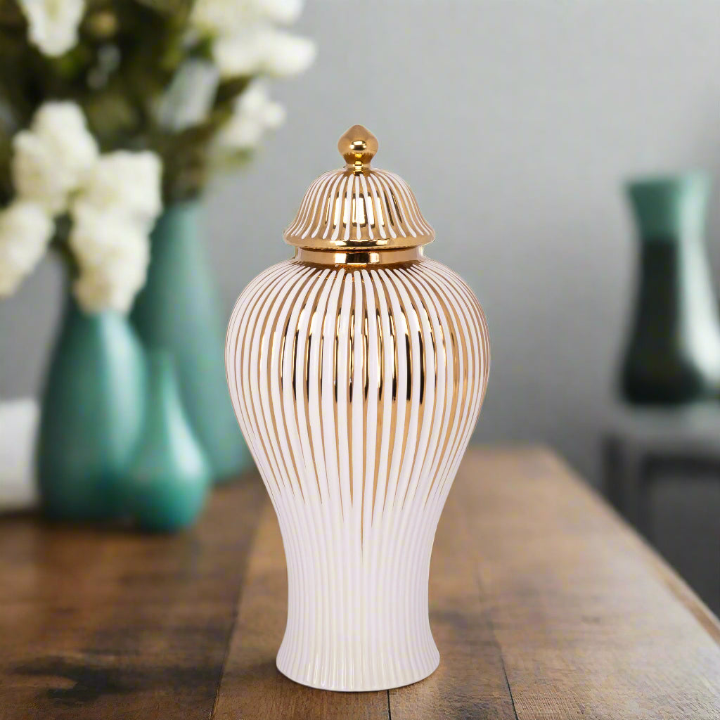 Aurelian Ceramic Bellied Temple Jar with Lid