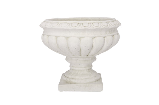 Cement Low Classic Urn Vase LG Antique White Wash