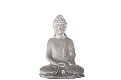 Cement Meditating Buddha Figurine Distressed Finish-10.25"H