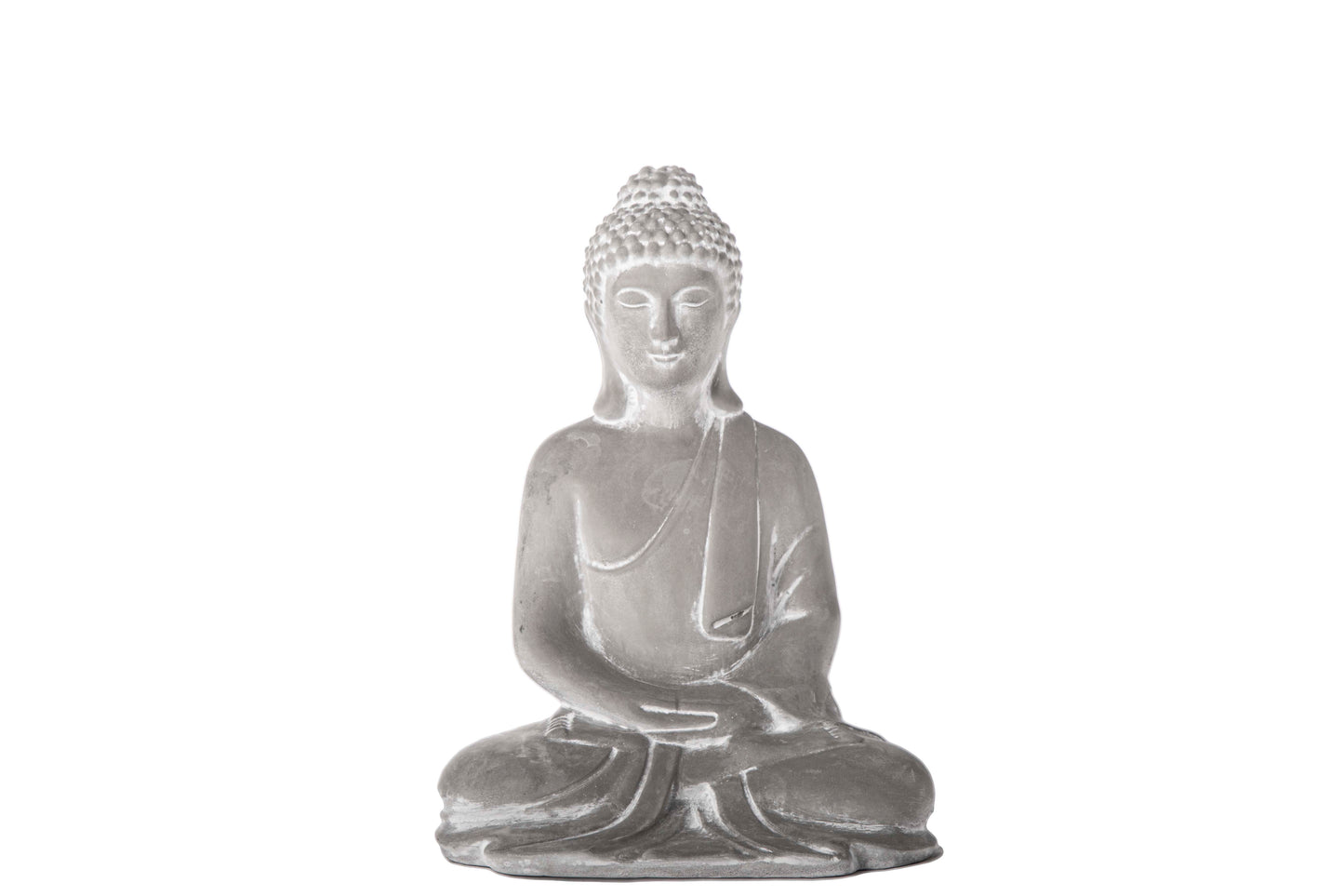 Cement Meditating Buddha Figurine Distressed Finish-10.25"H