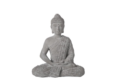 Cement Meditating Buddha Figurine Washed Concrete Finish