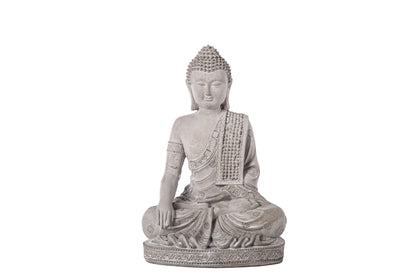 Cement Meditating Buddha Figurine Washed Concrete Finish-10.50"H