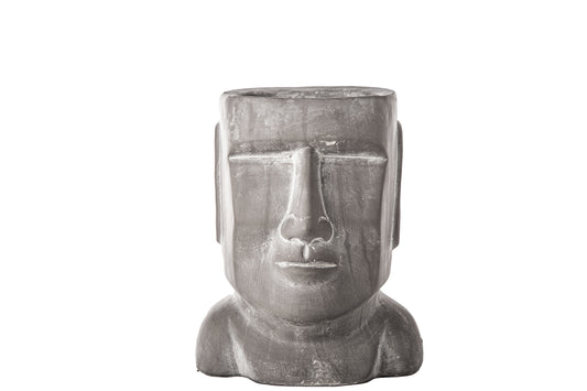 Cement Easter Island Head Pot Concrete Finish Gray