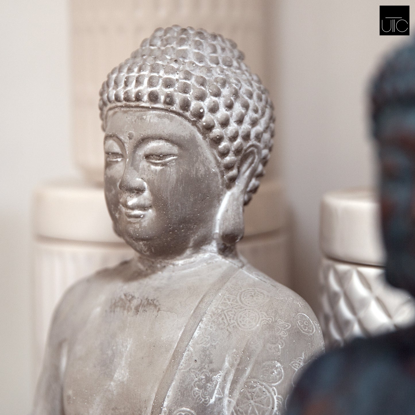 Cement Meditating Buddha Figurine Washed Concrete Finish-11.50"H