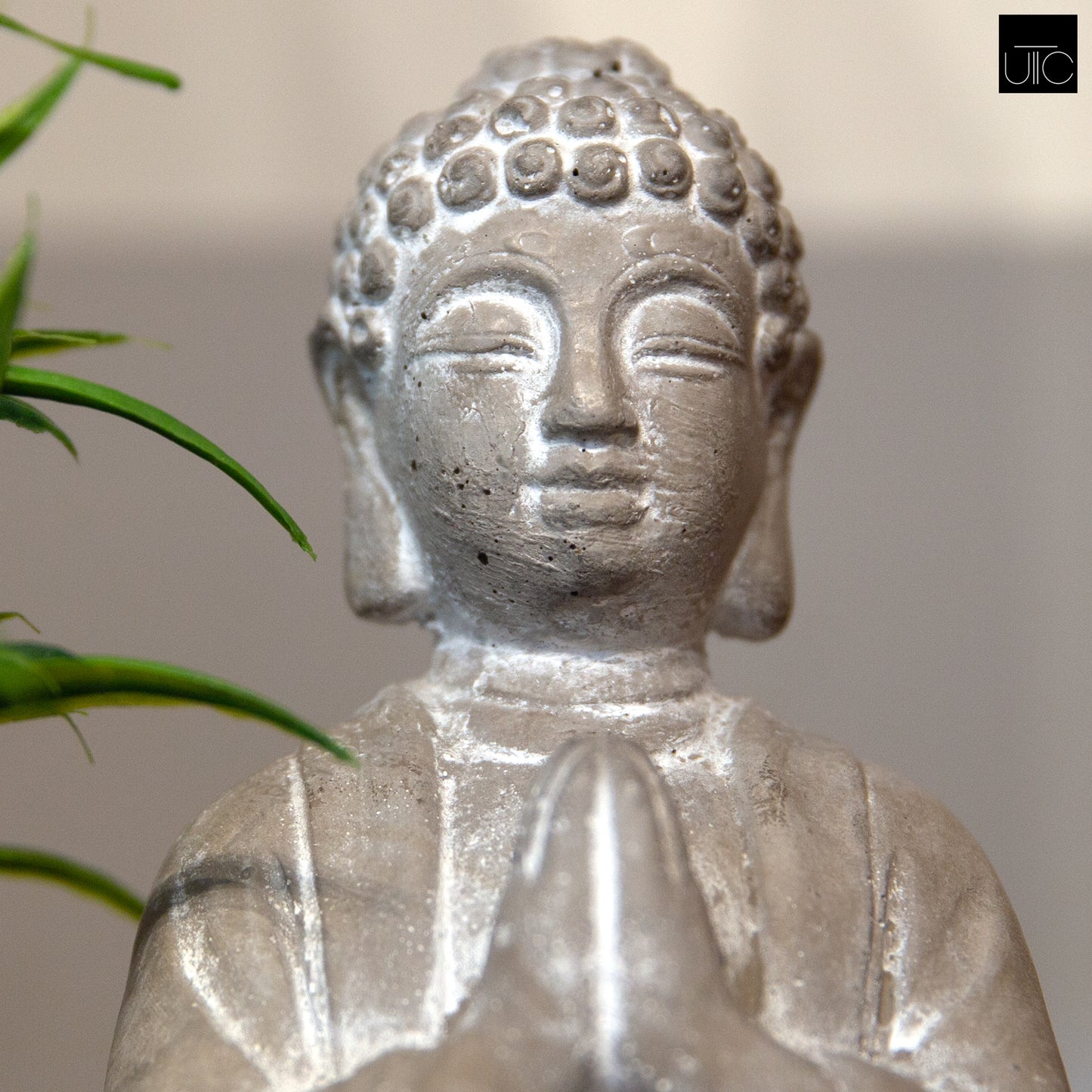 Cement Meditating Buddha Figurine Washed Finish Gray-8.00"H