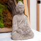 Cement Buddha Figurine Washed Concrete Finish Gray-9.50"H