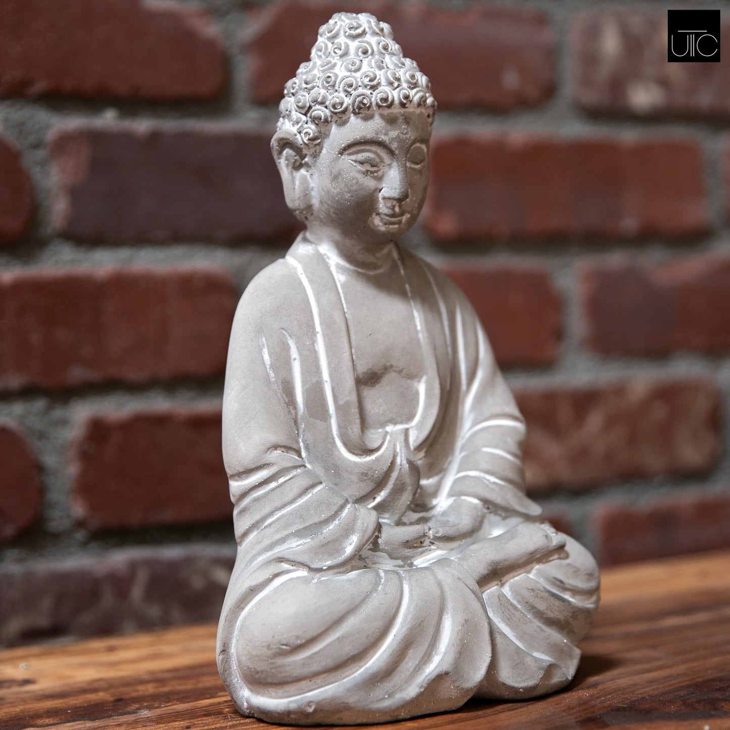 Cement Meditating Buddha Figurine Washed Concrete Finish Gray-9.50"H -20