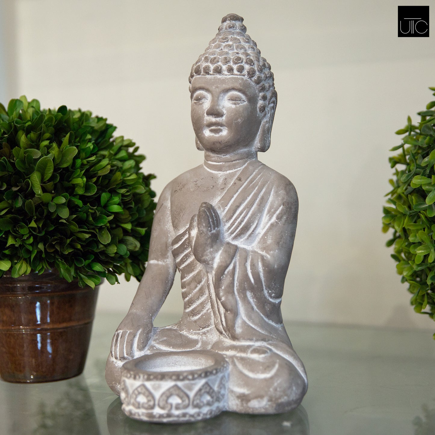 Cement Meditating Buddha Figurine Natural Finish Gray-10.50"H