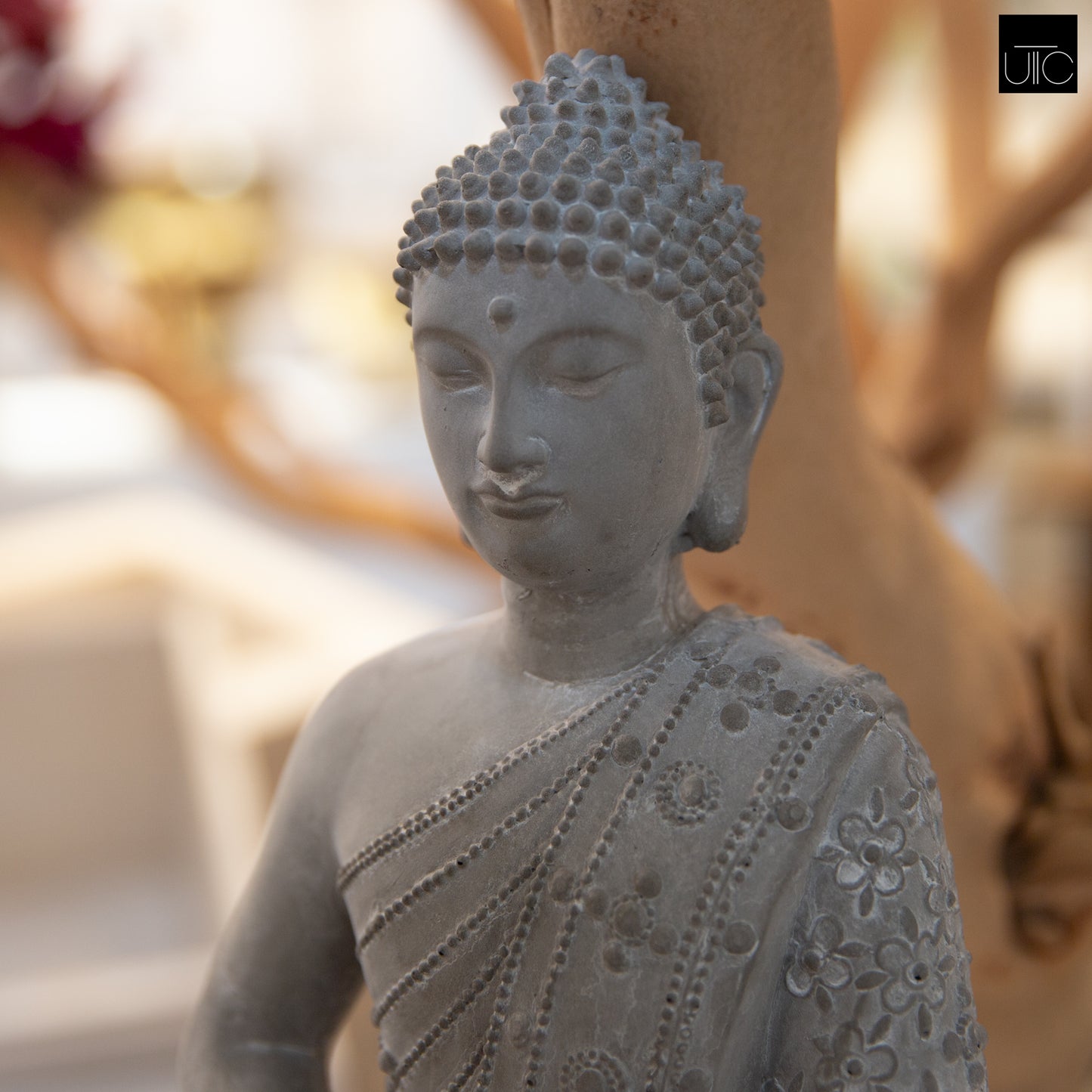 Cement Meditating Buddha Figurine Washed Concrete Finish