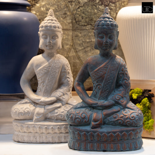 Cement Meditating Buddha Figurine Washed Concrete Finish