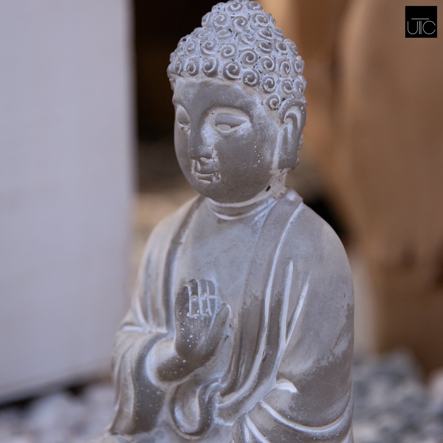 Cement Meditating Buddha Figurine Washed Concrete Finish Gray-9.50"H -19