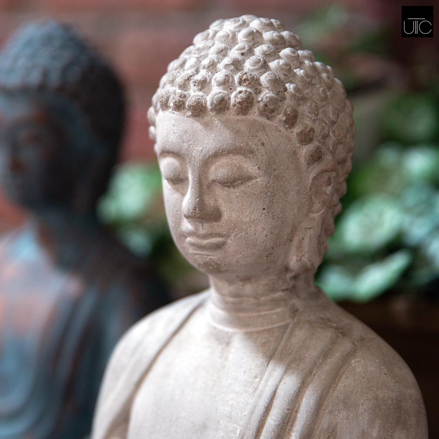 Cement Meditating Buddha Figurine Washed Concrete Finish-11.50"H