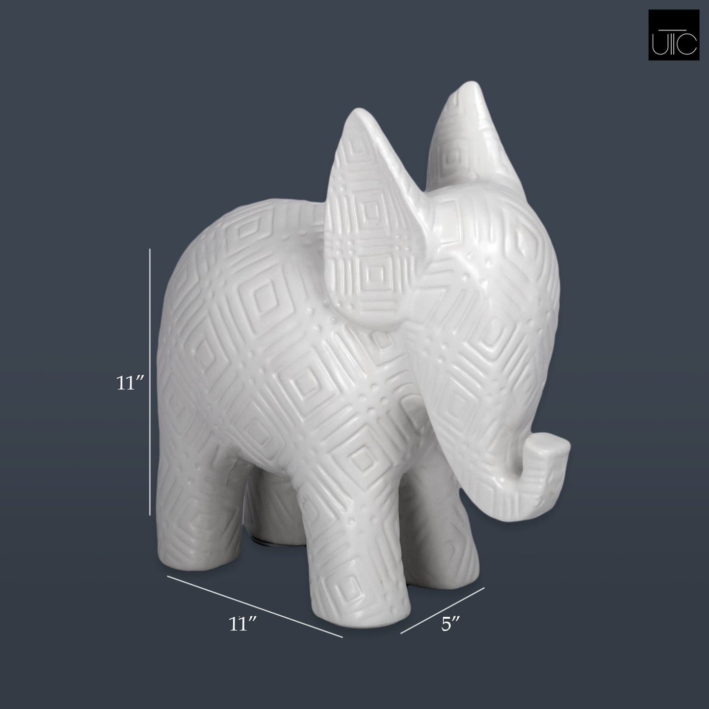 Ceramic Standing Elephant Figurine Matte Finish White