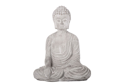 Cement Meditating Buddha Figurine Washed Concrete Finish-11.50"H