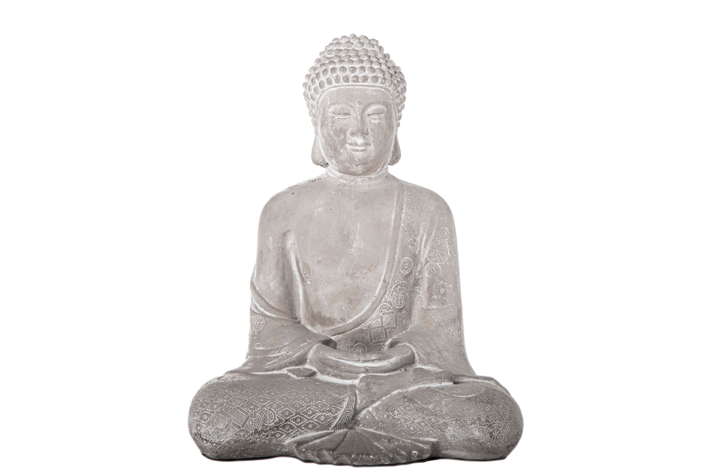 Cement Meditating Buddha Figurine Washed Concrete Finish-11.50"H