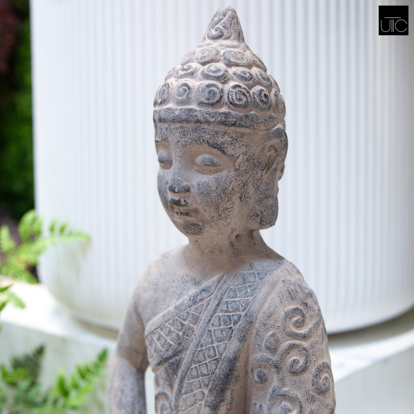 Cement Buddha  Figurine Washed Finish Gray-18.5"H