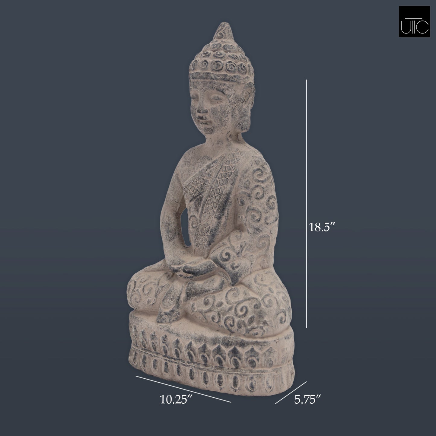 Cement Buddha  Figurine Washed Finish Gray-18.5"H