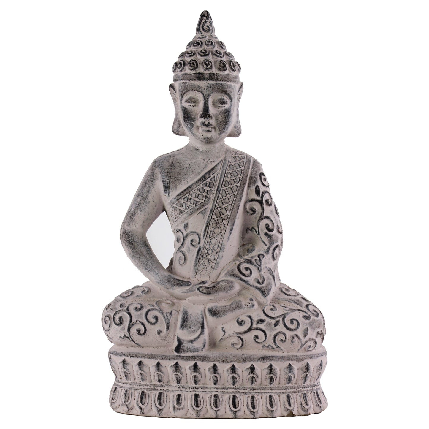 Cement Buddha  Figurine Washed Finish Gray-18.5"H