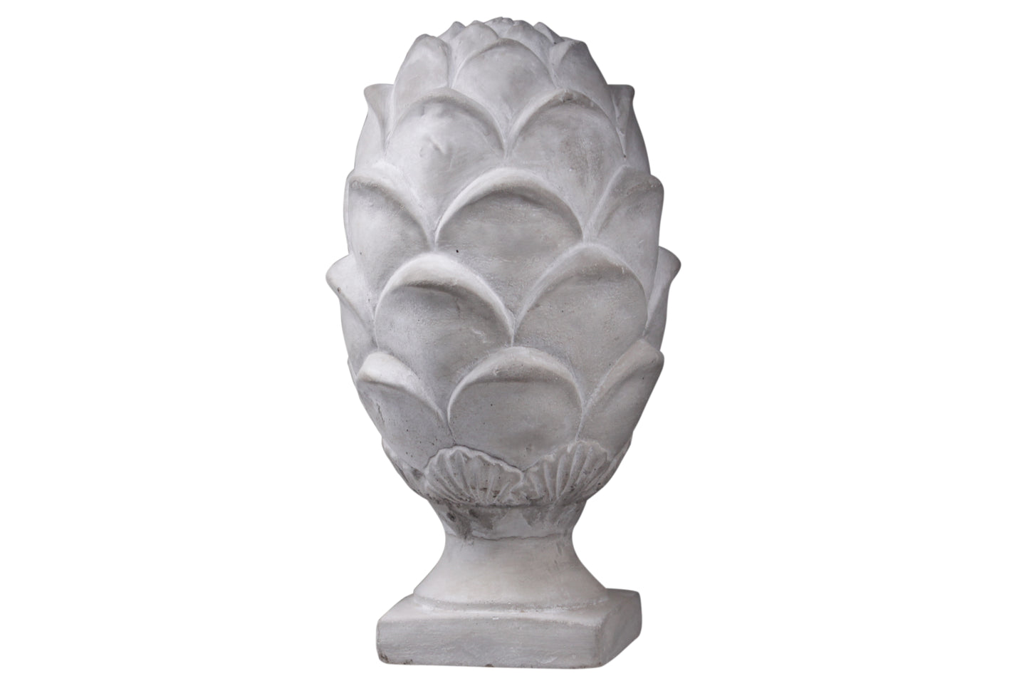 Cement Artichoke Statue on Square Base LG Washed Finish