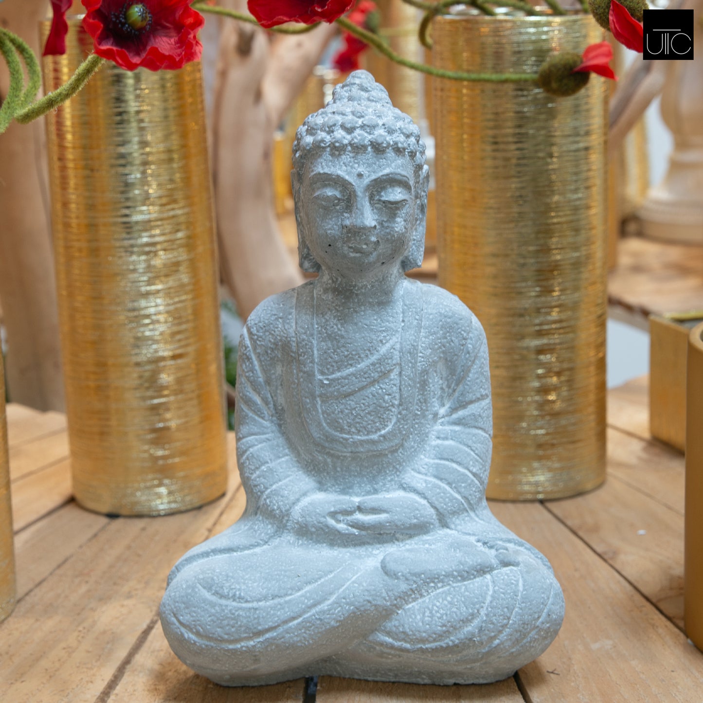 Cement Figurine Washed Concrete Finish White 13.5"H