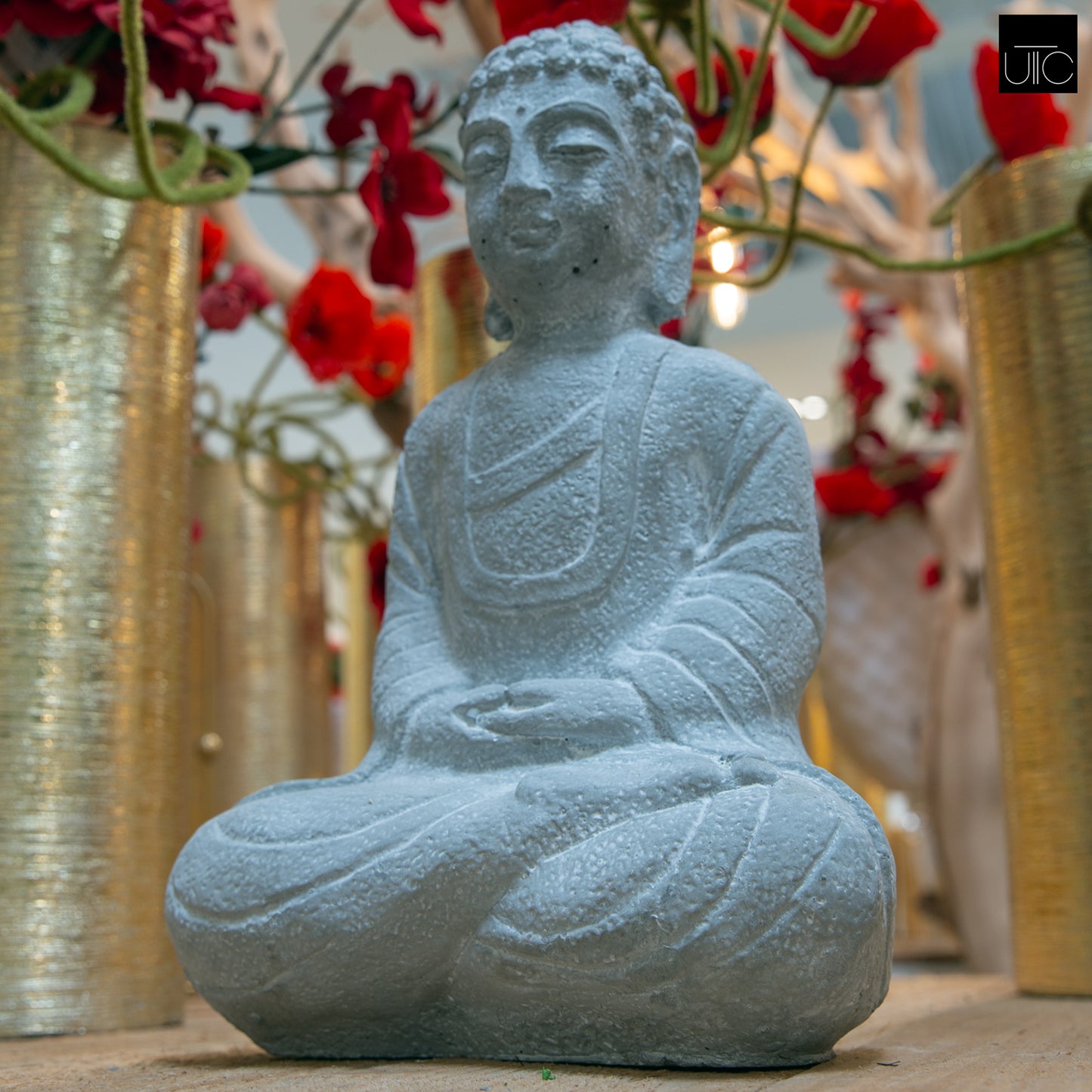 Cement Figurine Washed Concrete Finish White 13.5"H