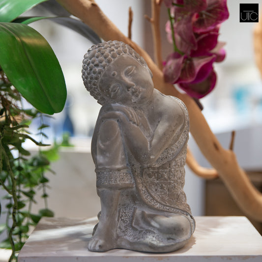 Cement Figurine Washed Concrete Finish White 8.5"H