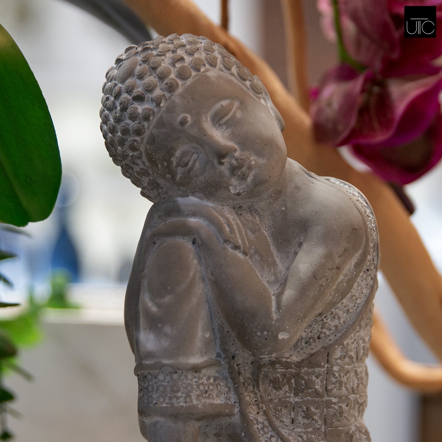 Cement Figurine Washed Concrete Finish White 8.5"H