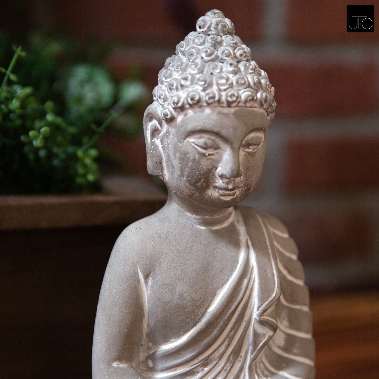 Cement Meditating Buddha Figurine Washed Concrete Finish Gray-9.50"H -18