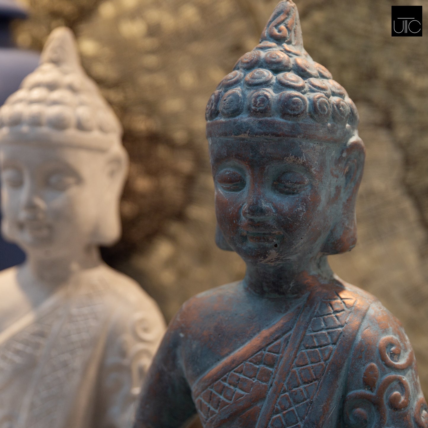 Cement Meditating Buddha Figurine Washed Concrete Finish