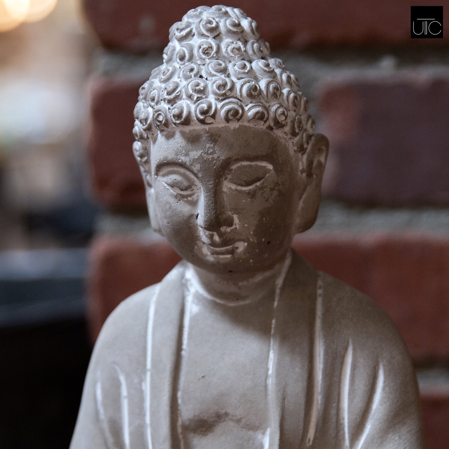 Cement Meditating Buddha Figurine Washed Concrete Finish Gray-9.50"H -20