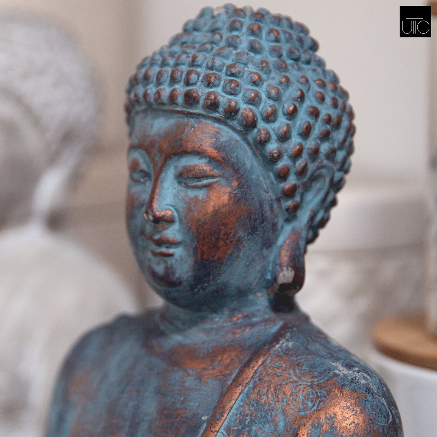 Cement Meditating Buddha Figurine Washed Concrete Finish-11.50"H